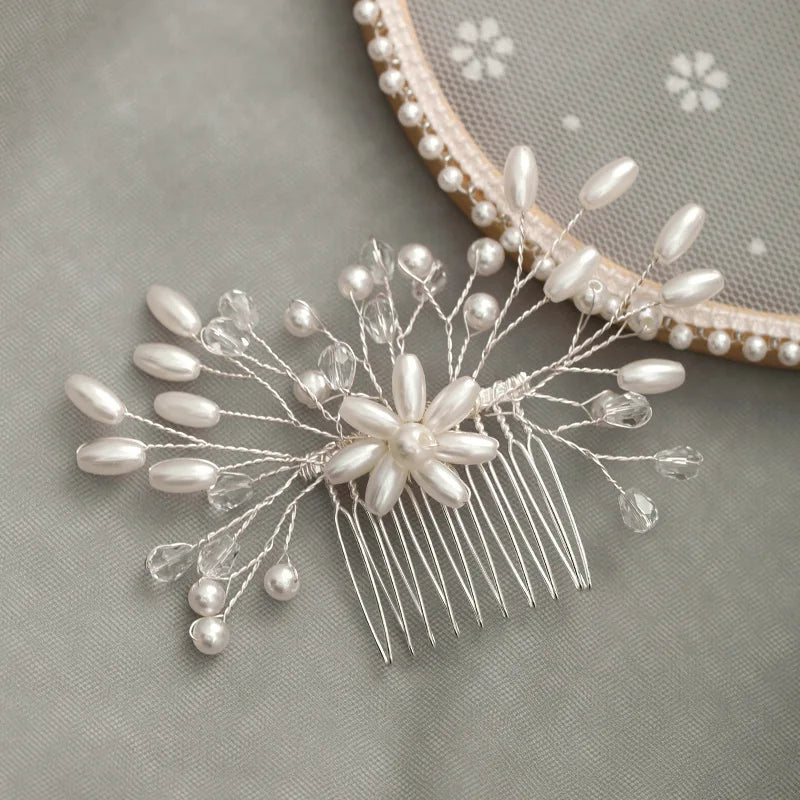 Crystal Pearl Hair Comb Clip Hairpin For Women