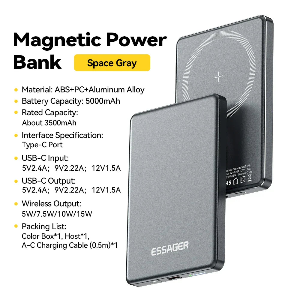 Essager Thin Wireless Power Bank 5000mAh Fast Charge