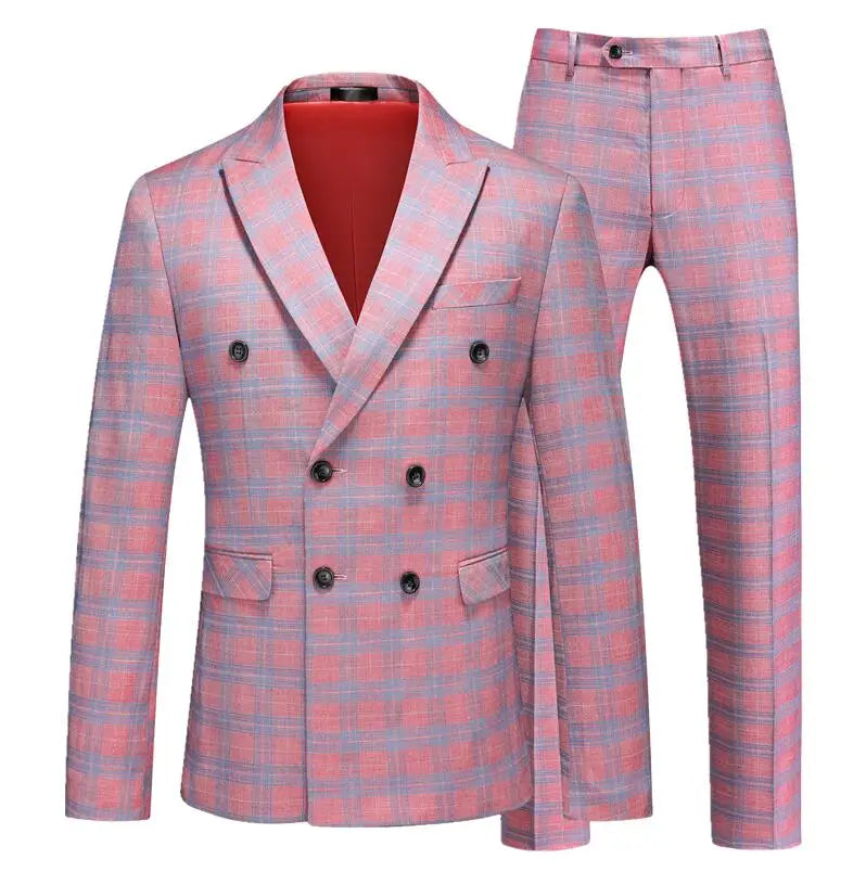 Red Striped Plaid Suit 2 Piece Men's Wedding