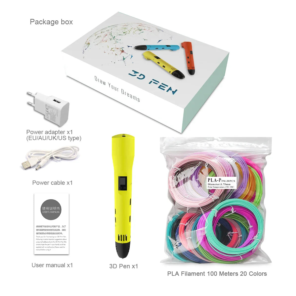 Innovative QCREATE 3D Pen with LCD Display, Adjustable