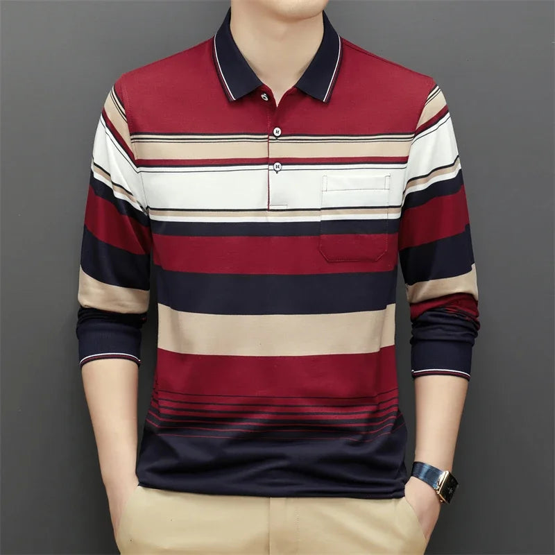 New Men's Casual Long Sleeve Polo Shirt Fashion