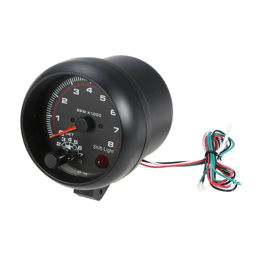 Universal 0-8000 RPM Black Tachometer Gauge with Interior Light for Car Modification