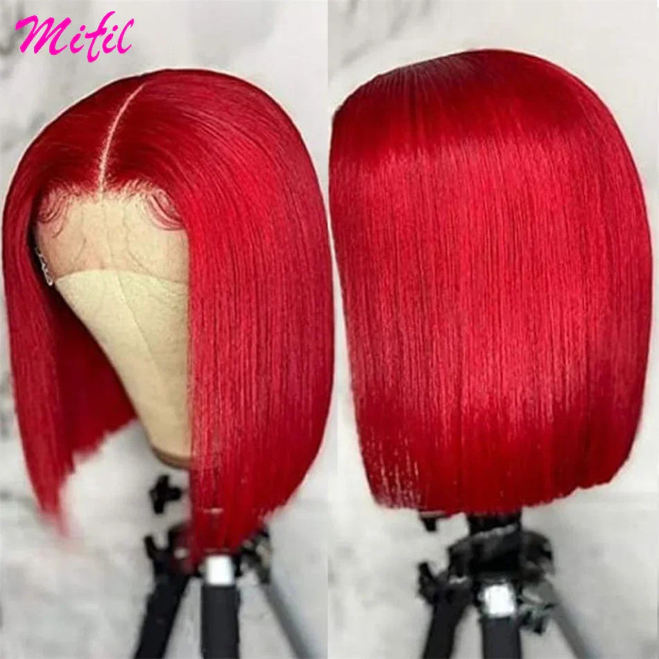 Burgundy Red Lace Front Human Hair Wigs For