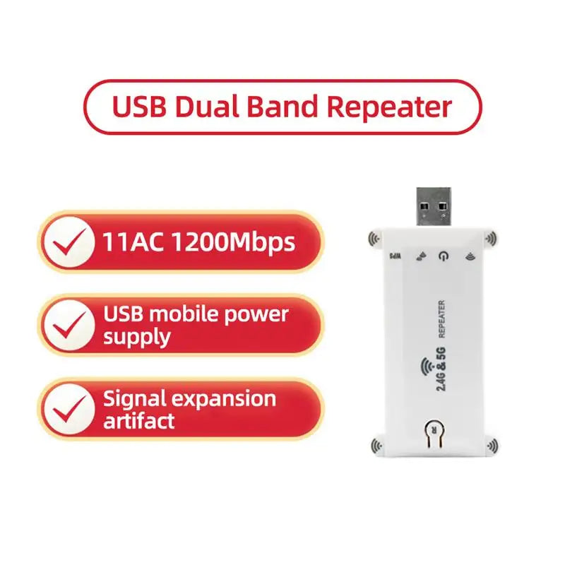 5g Usb Wifi Extender Repeater Dual Band 1200M