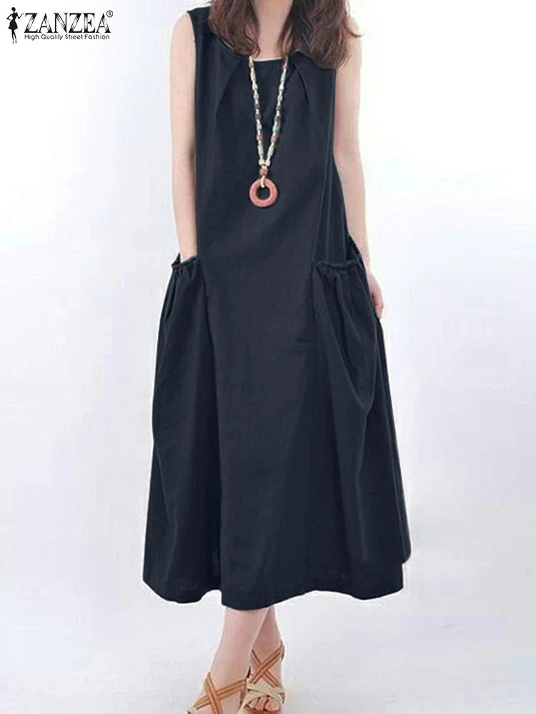 ZANZEA Summer Sleeveless Maxi Dress Women Fashion Work