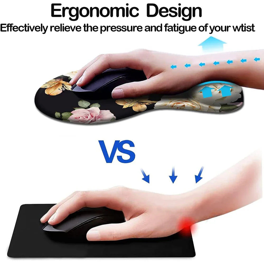 Flowers Ergonomic Mouse Pad With Wrist Support, Cute