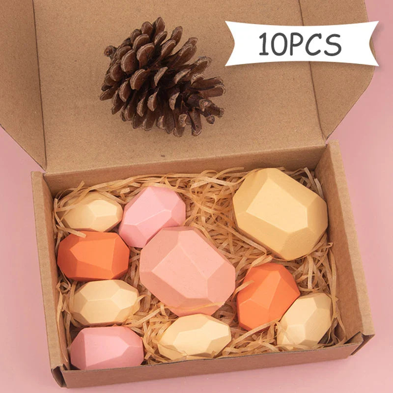 Children Wooden Colored Stone Balanc Building Blocks Educational