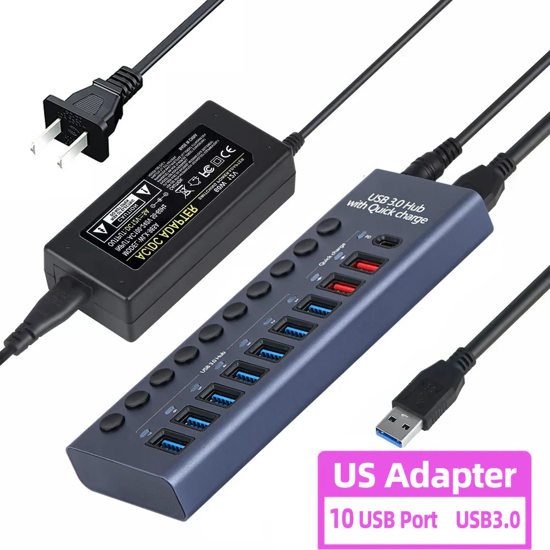 Metal USB 3.0 Hub Multi USB Splitter 4/7/10Ports