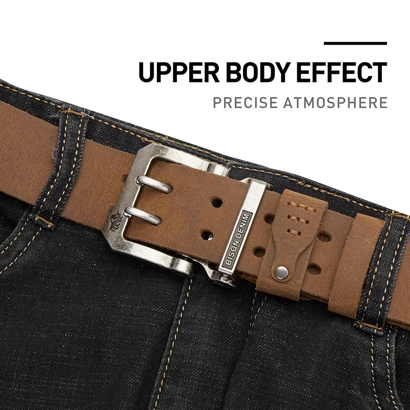 BISONDENIM Luxury Designer Belts for Men Vintage Spilt