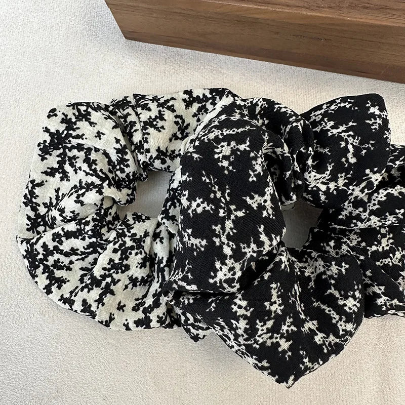 New Vintage Scrunchies Black White Flower Print Hair