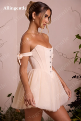 Allingentle Blush Pink Off Shoulder Homecoming Dresses 2024