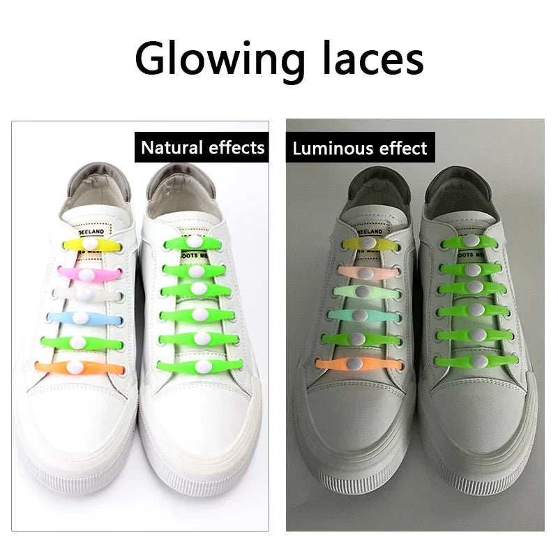 12 Pcs Silicone Shoelaces Elastic Luminous Shoe Laces