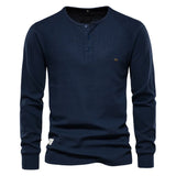 AIOPESON Waffle Henley T-Shirt Men Long Sleeve Basic