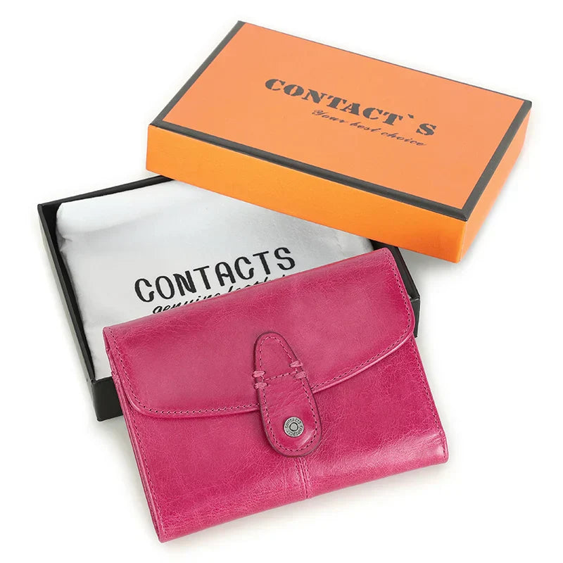 Contact'S Genuine Leather ID Credit Cards Holder Wallets Small Wallet Women Rose Fashion Hasp Trifold Purse with Coin Pocket