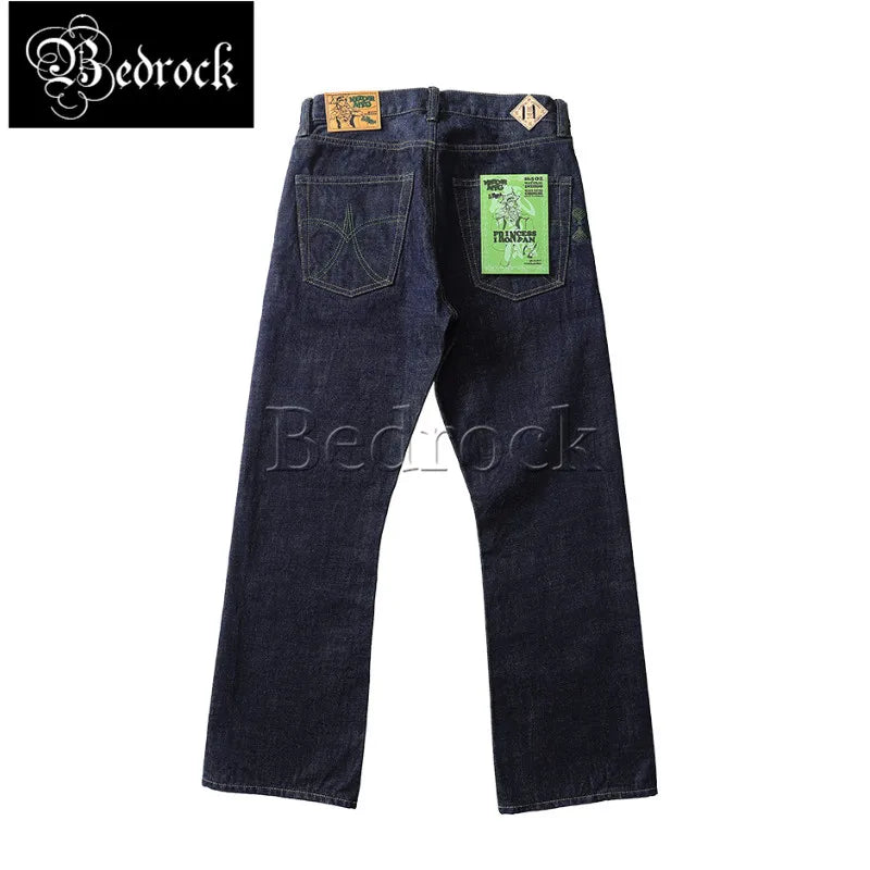 MBBCAR Mens Jeans bell-bottomed Pants thick 16oz Selvedge