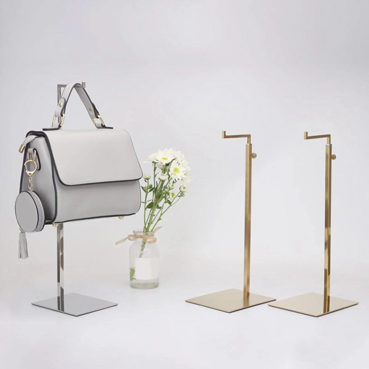 Stainless Steel Single Hook Adjustable Height Handbag Display