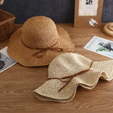 Beach Straw Women Foldable Bucket Simple Solid Color
