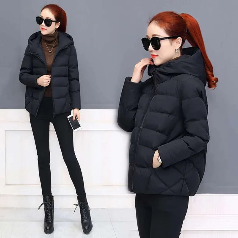 Autumn Winter Loose Jacket Hooded Short Coat Women