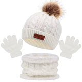 3PCS Set Cute Wool Pompom Baby Hat Scarf