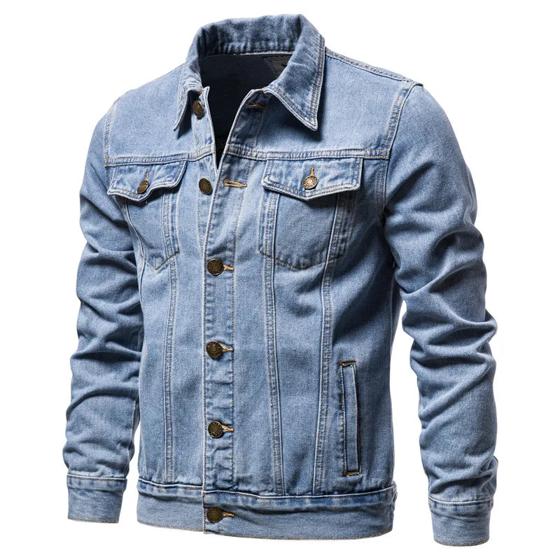 2023 Spring Men Solid Lapel Denim Jackets Fashion