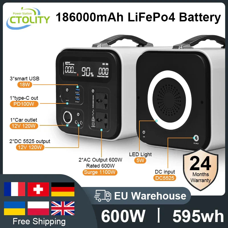 600W Lifepo4 Portable Power Station 595Wh (Peak 1100W)