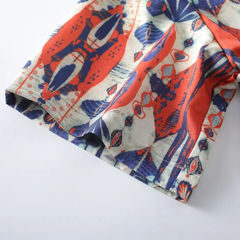 High End Cuban Collar Shirt, Impressionist Printed Top