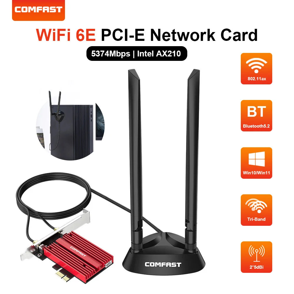 5374Mbps WiFi 6E Adapter wireless PCI-E Bluetooth 5.2