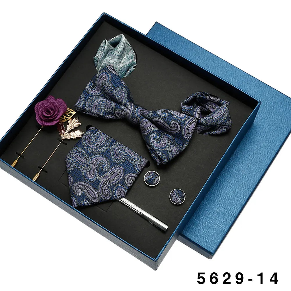 Black Mens Neck Tie Gift Set Bowtie Pocket