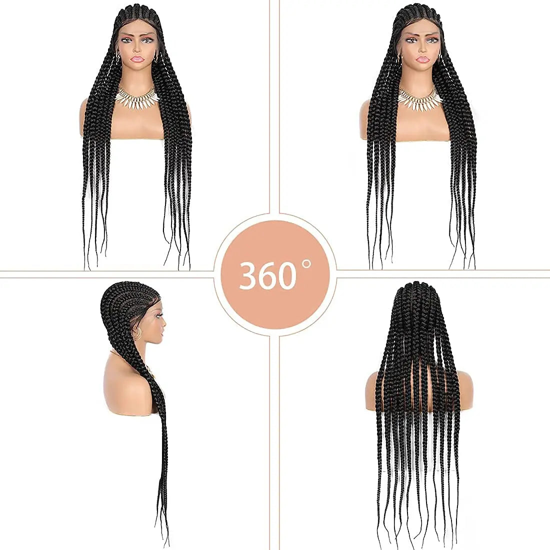 36" Embroidery Full Double Lace Braided Wigs for