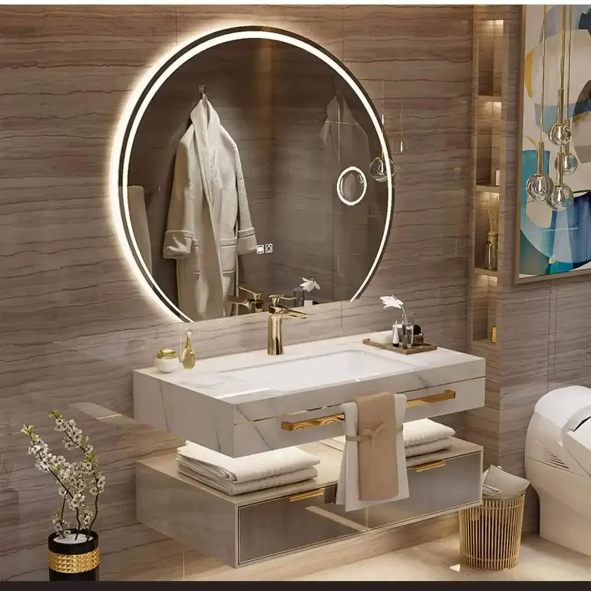 Modern Slate Bathroom Cabinet with Smart Mirror Ceramic
