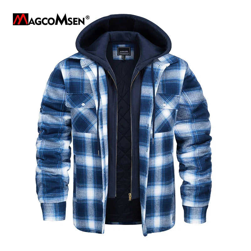 MAGCOMSEN Men's Flannel Shirt Jacket with Removable Hood