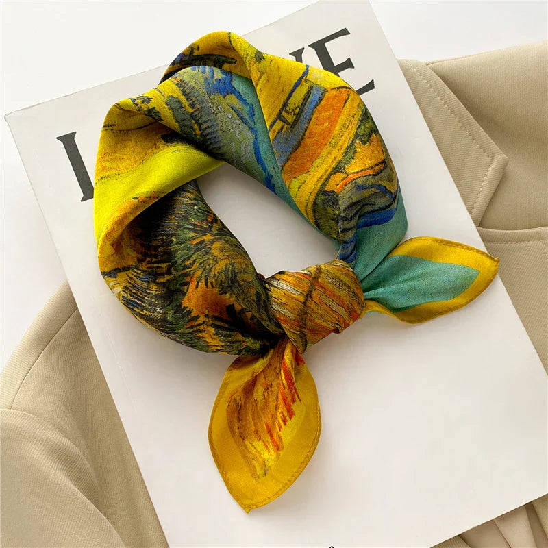 Horse Print 100% Real Silk Square Scarf Women