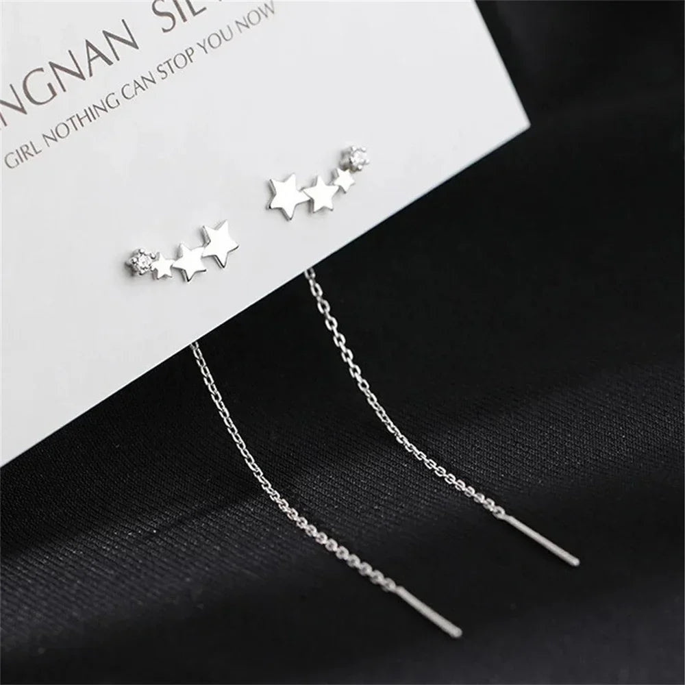 INS Star Long Tassel Ear Wire Trendy Silver