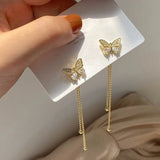 Butterfly Crystal Long Tassel Dangling Earrings For Women