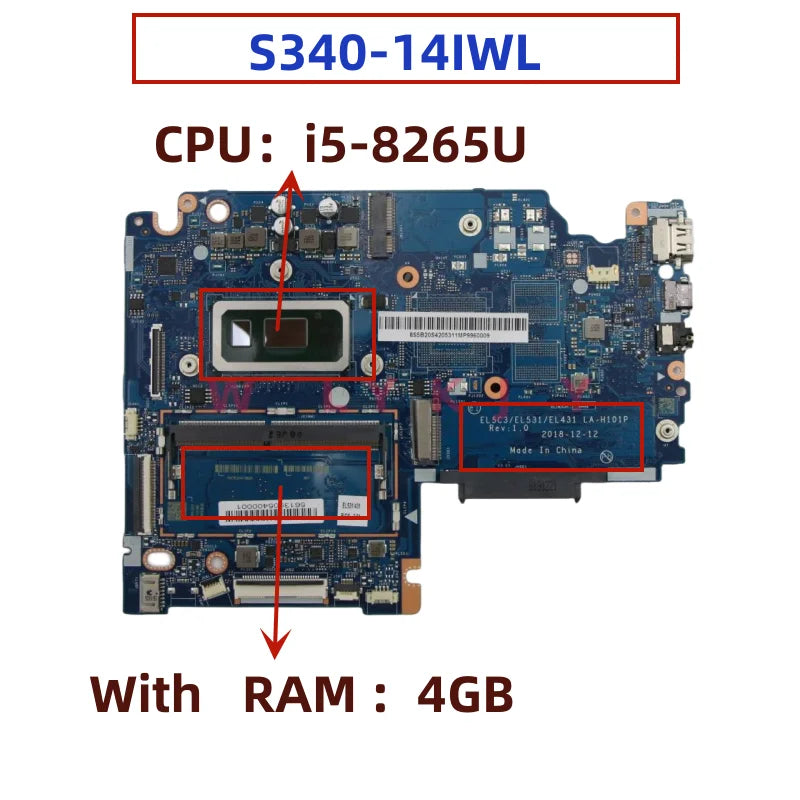 LA-H101P.For Lenovo S340-14IWL S340-15IWL Laptop Motherboard.With CPU i3-8145U