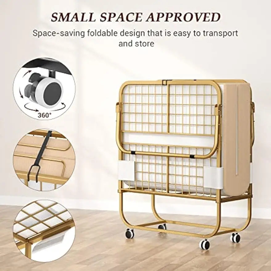 Folding Bed with Mattress, Portable Foldable Bed with