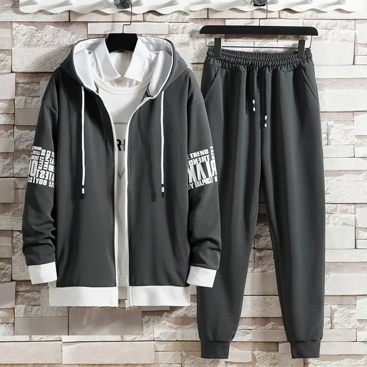 Spring Autumn Men Sets Zipper Hoodies+Pants Set Gym