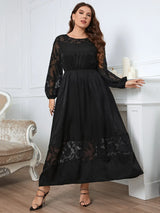 Plus Size Lace Women Dress See Through Long