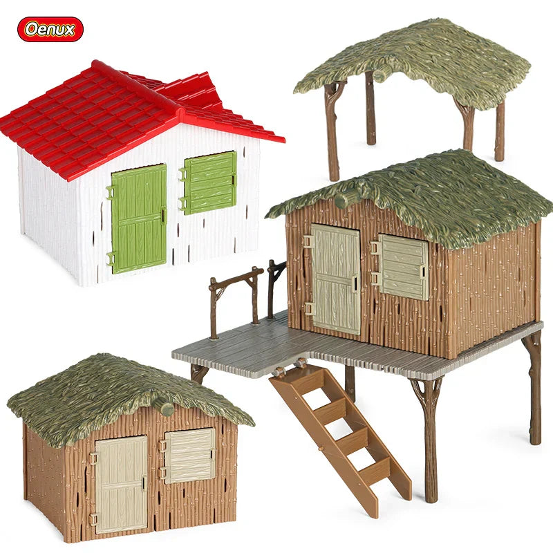 Oenux Farm House Model Action Figures Farmer Motorcycle