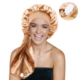 Satin Long Nightcap Wide Edge Adjustable Bonnet Women