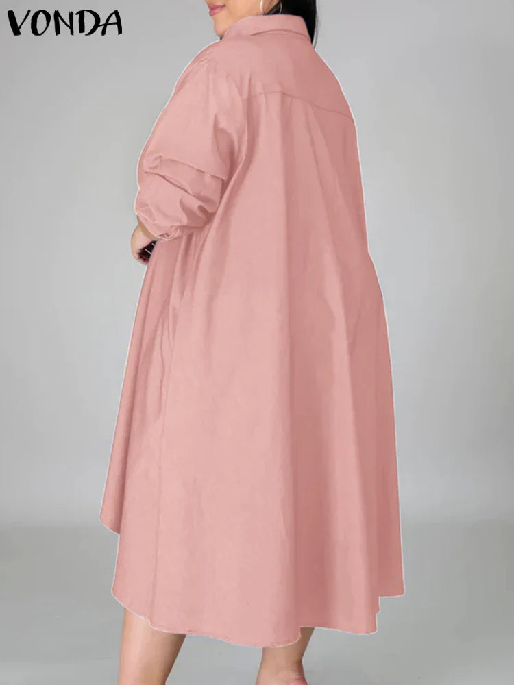 Plus Size 5XL VONDA Women Vintage Shirt Dress