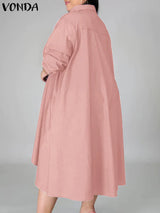 Plus Size 5XL VONDA Women Vintage Shirt Dress