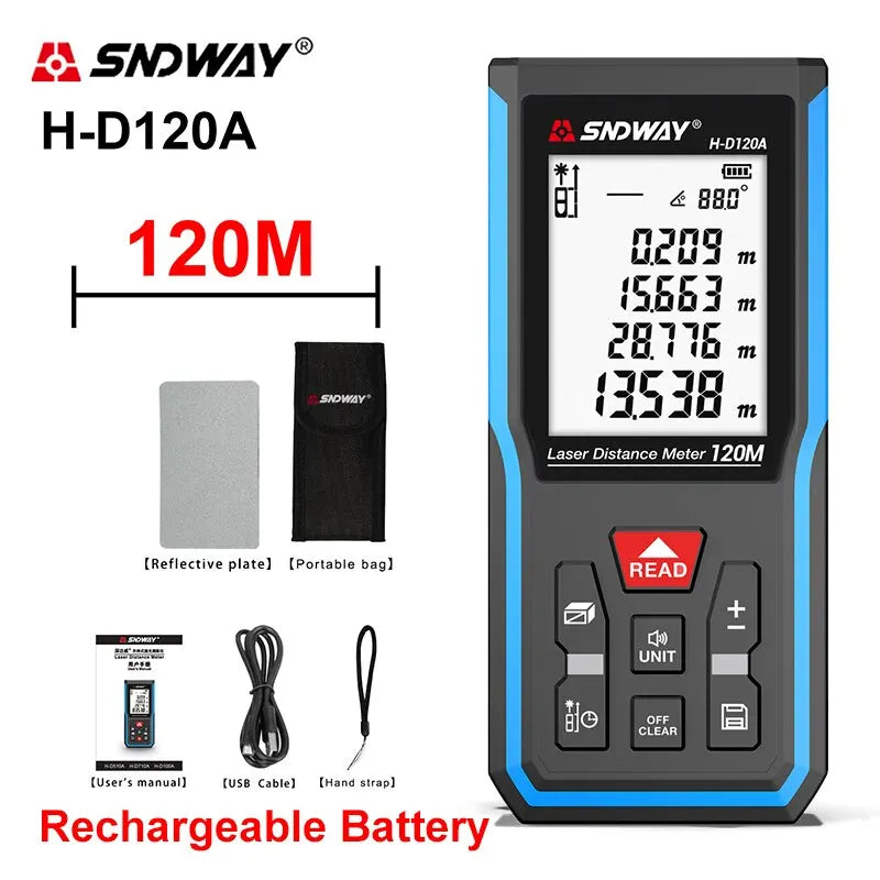 SNDWAY Laser Distance Meter 40M/50M/120M Digital Tape Measure