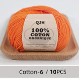 QJH 10PCS 100% Organic Cotton Yarn Pure/Mixed Color