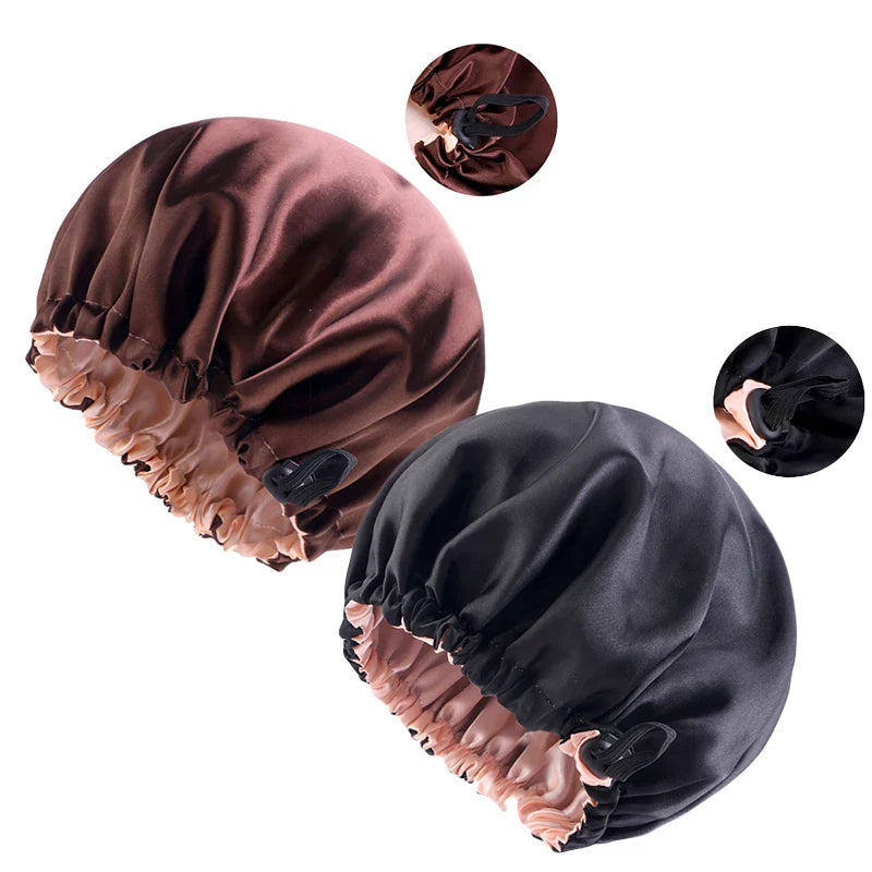 2PCS/LOT Satin Bonnet Double-Deck Flat Buckle Adjustable Nightcap
