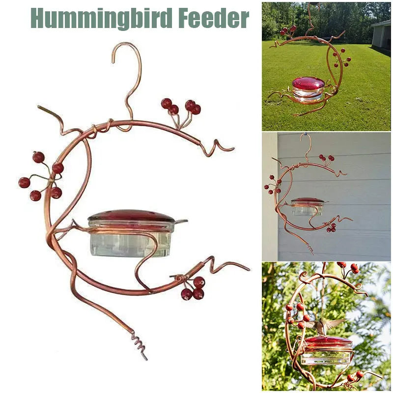 Metal Red Berries Hanging Hummingbird Feeder Detachable Bird