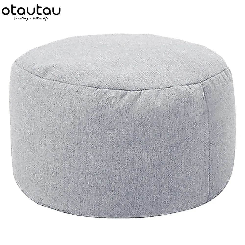OTAUTAU Round Stool D30cm*H20cm Linen Bean Bag Ottoman