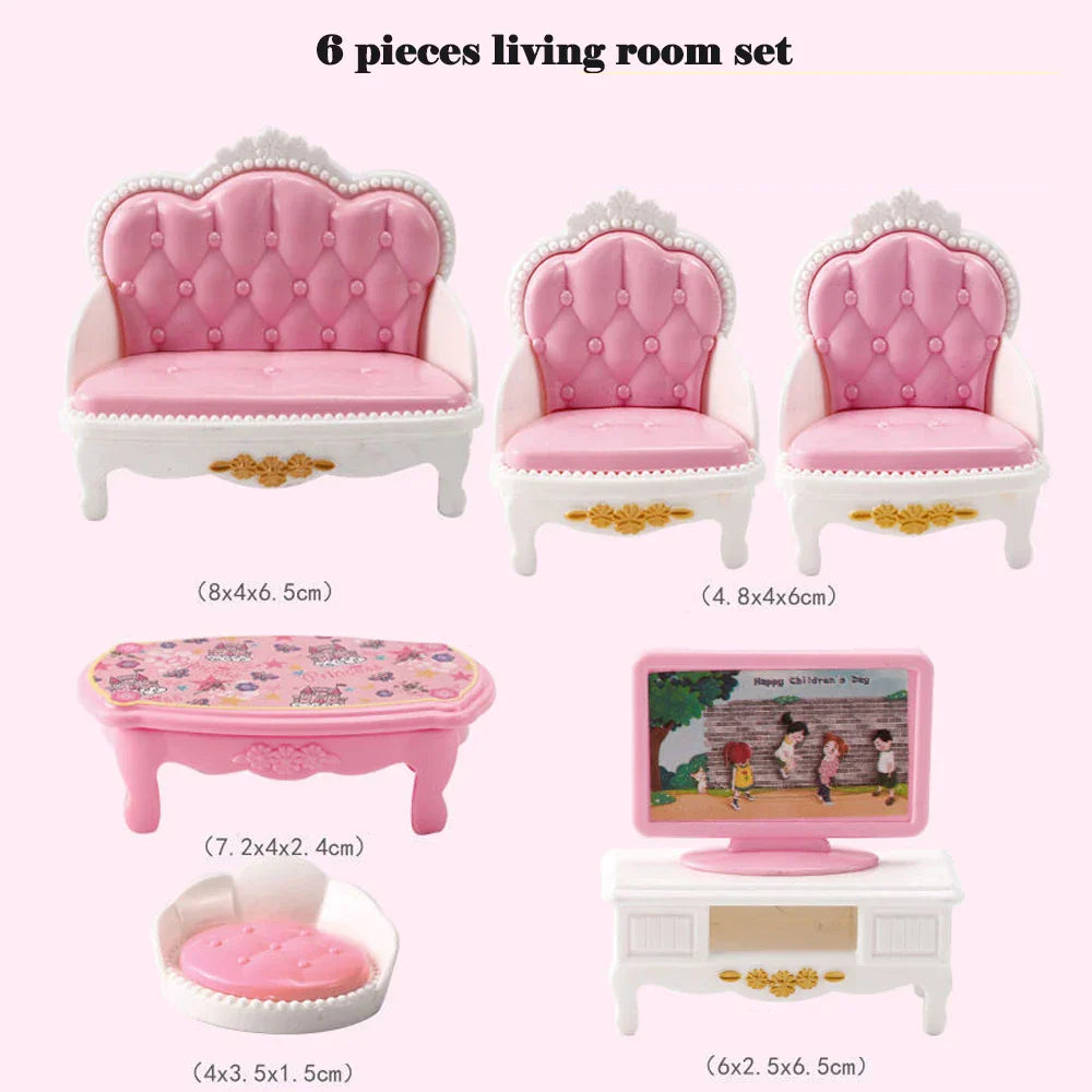 33 Items/lot Cute Pink Miniature Dollhouse Furniture Accessories
