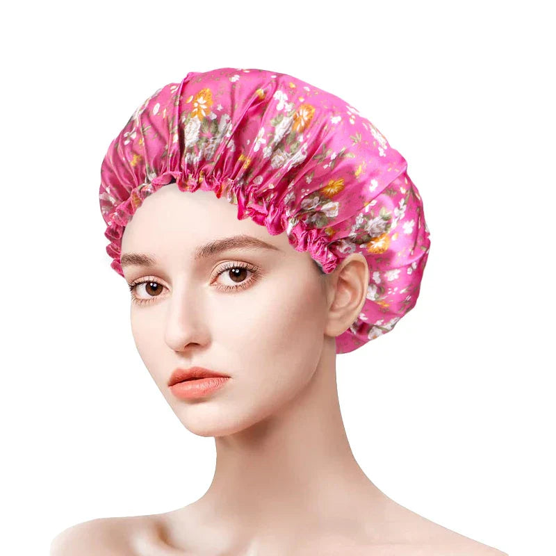 Women Satin Bonnets Printed Floral Edge Nightcap Fashion