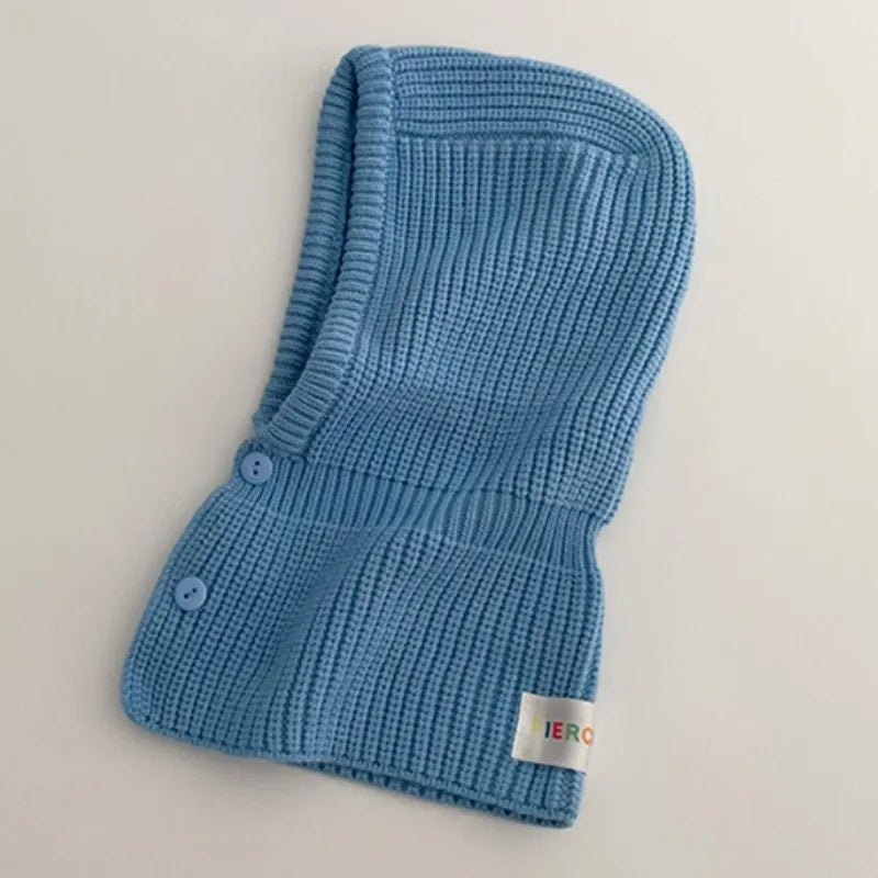 Baby Knitted One-piece Cap Scarf Solid Color Warm